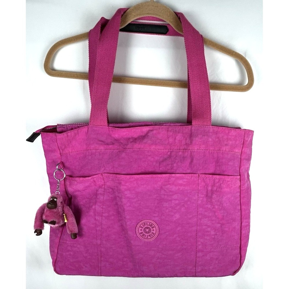 Kipling Bright Pink Weekender Tote Sarah Monkey Charm Carry On Bag Duffle Travel